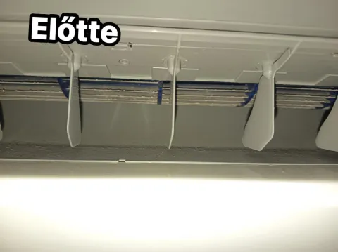 Klímatisztítás előtt: lerakódás a beltéri egység kifúvó nyílásában és ventilátorán