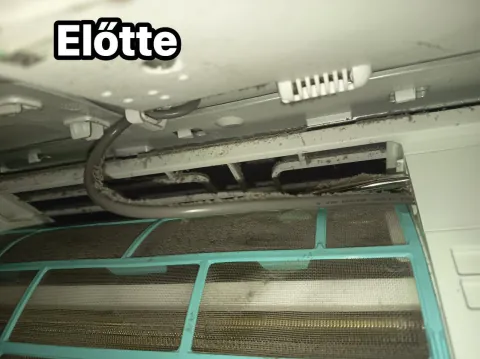 Klímatisztítás előtt: vastag porréteg a beltéri egység szűrőjén és burkolatán